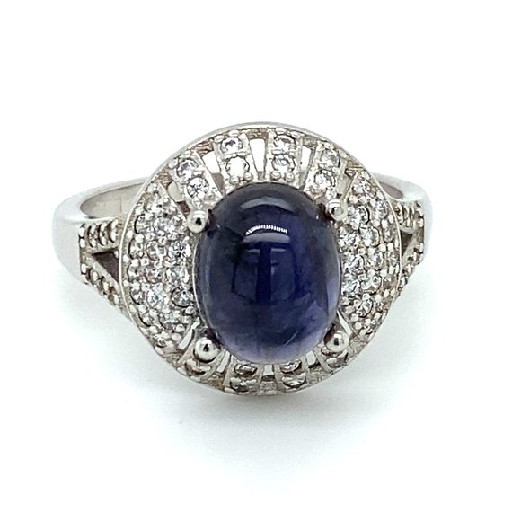 Iolite 3.38ct Rhodium Finish Solid Silver Ring - Picture 1 of 6